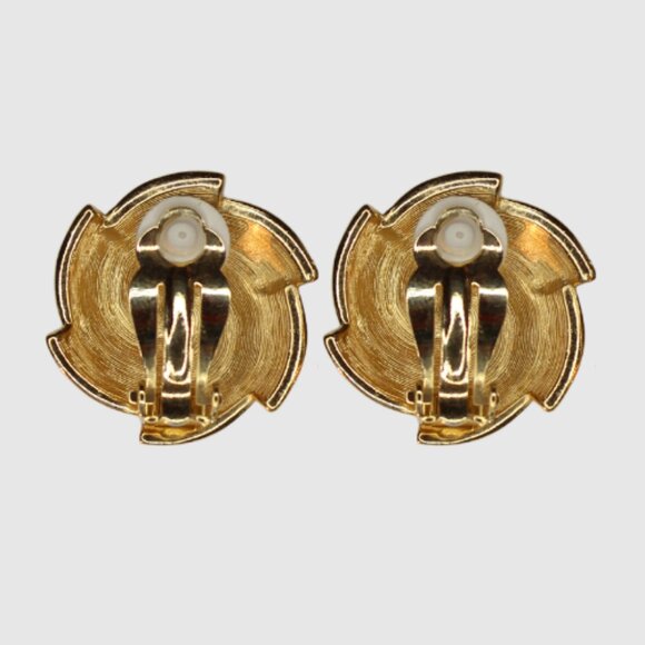 Vintage Swarovski Swirl Earrings Gold Tone Black Enamel Clear Pave Rhinestones - Picture 2 of 4